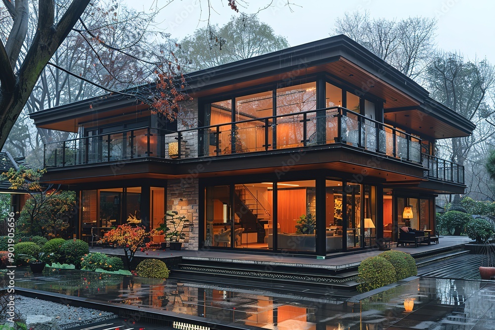 A large house with a lot of windows and a balcony A large house with a lot of windows and a balcony