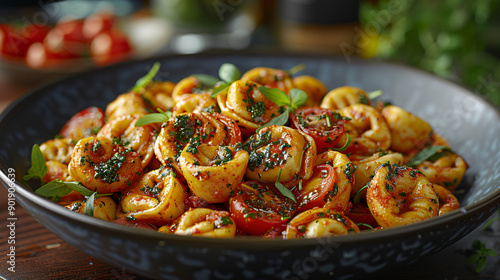 Bowl of tortellini with roasted tomato pesto