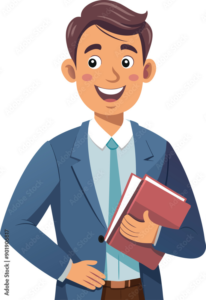 friendly and approachable English teacher He is holding a textbook or a notebook smiling art vector friendly and approachable English teacher He is holding a textbook or a notebook smiling art vector