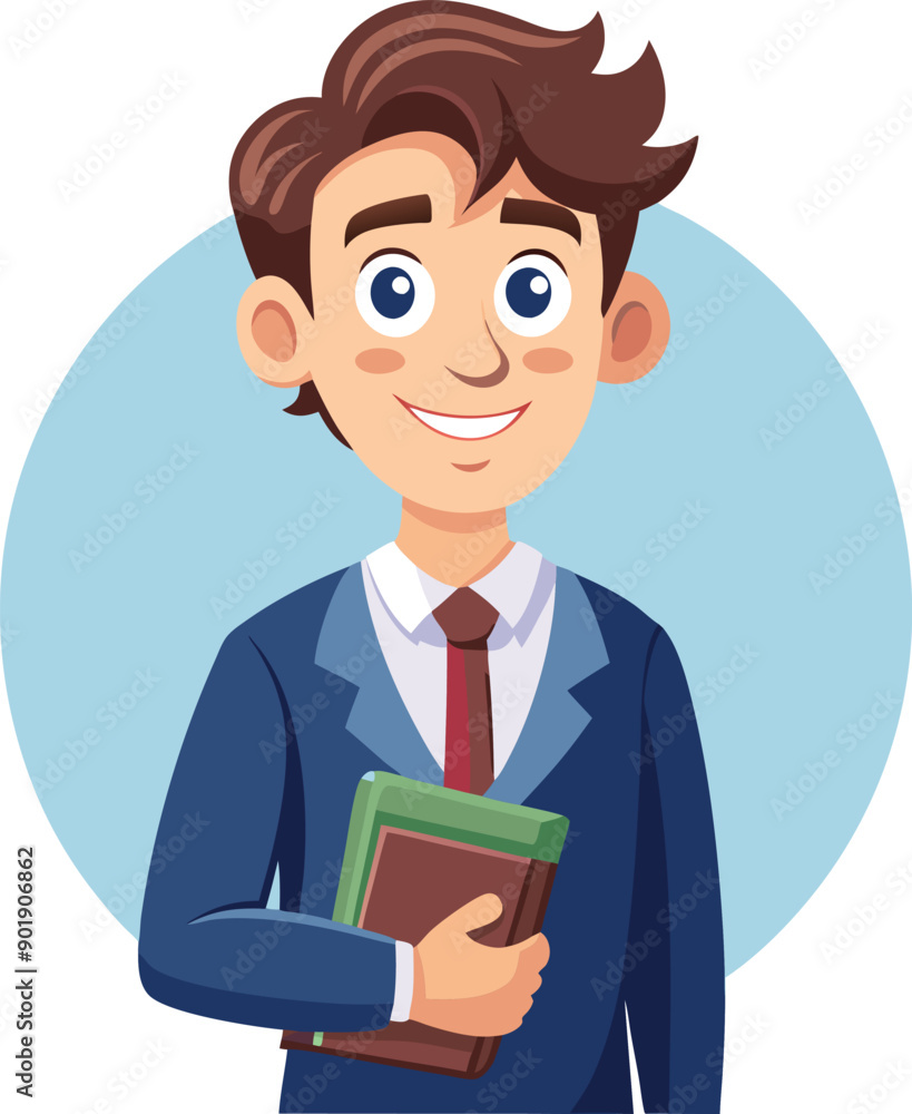 friendly and approachable English teacher He is holding a textbook or a notebook smiling art vector friendly and approachable English teacher He is holding a textbook or a notebook smiling art vector