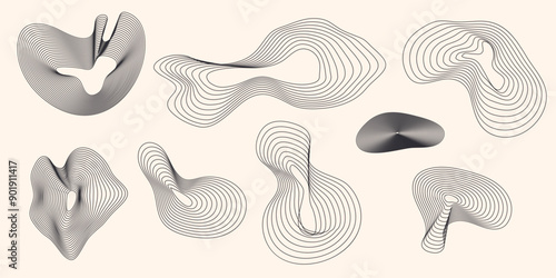 Abstract Wireframe Wavy Shapes Collection
