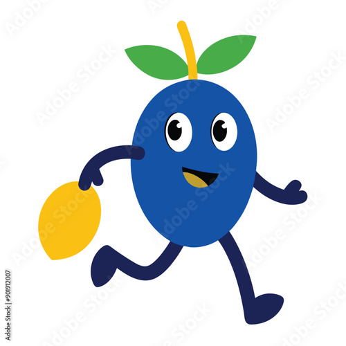 funny running  Blueberry and Mango  cartoon character, vector silhouette, 