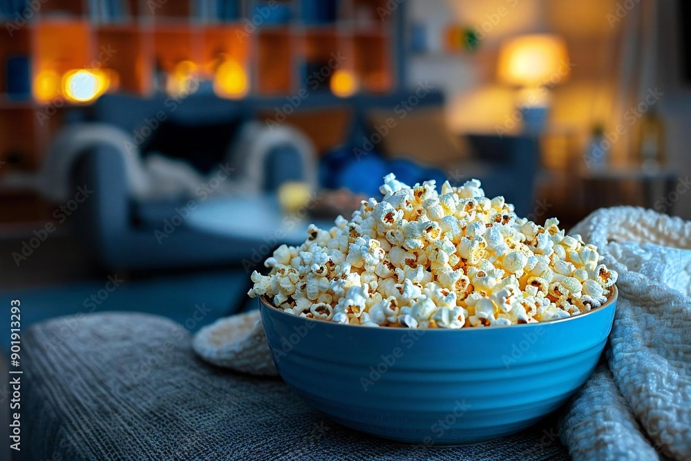 cozy evening at home with the family, gathered in the living room for a movie night, complete with popcorn and blankets. cozy evening at home with the family, gathered in the living room for a movie night, complete with popcorn and blankets.