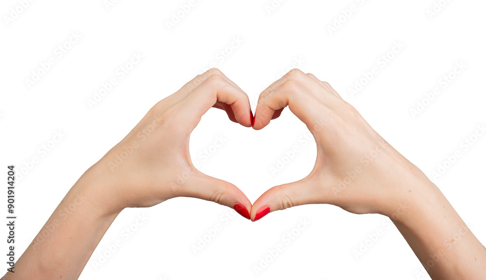Hands forming a heart shape, symbolizing love and care. Isolated on a white background, with closeup of fingers showing a romantic gesture. Elegant woman’s hands with red manicure, Hands forming a heart shape, symbolizing love and care. Isolated on a white background, with closeup of fingers showing a romantic gesture. Elegant woman’s hands with red manicure,