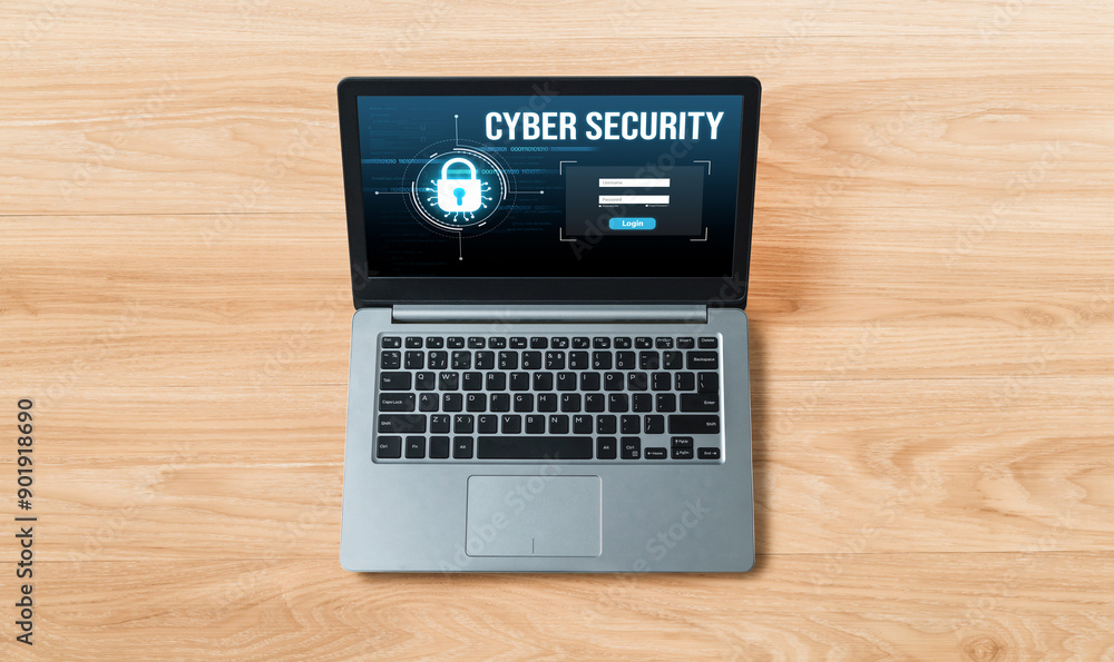 Cyber security system on computer screen protect private information snugly from hacker and cyber attack Cyber security system on computer screen protect private information snugly from hacker and cyber attack