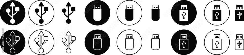 USB icon set. Flash disk flash drive flat and line black vector collection isolated on transparent background. Internet video. Console media storage, Computer Technology, charger, data transfer sign. USB icon set. Flash disk flash drive flat and line black vector collection isolated on transparent background. Internet video. Console media storage, Computer Technology, charger, data transfer sign.