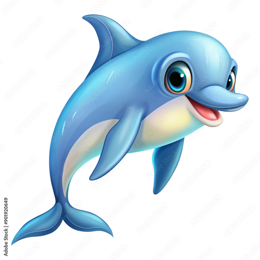 Fototapeta premium Happy cute dolphin image cartoon style 
