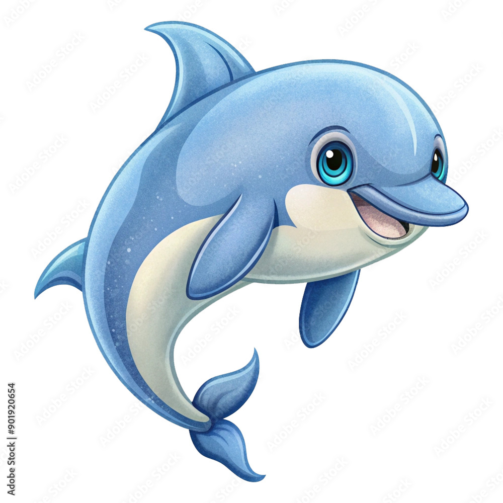 Fototapeta premium Happy cute dolphin image cartoon style 