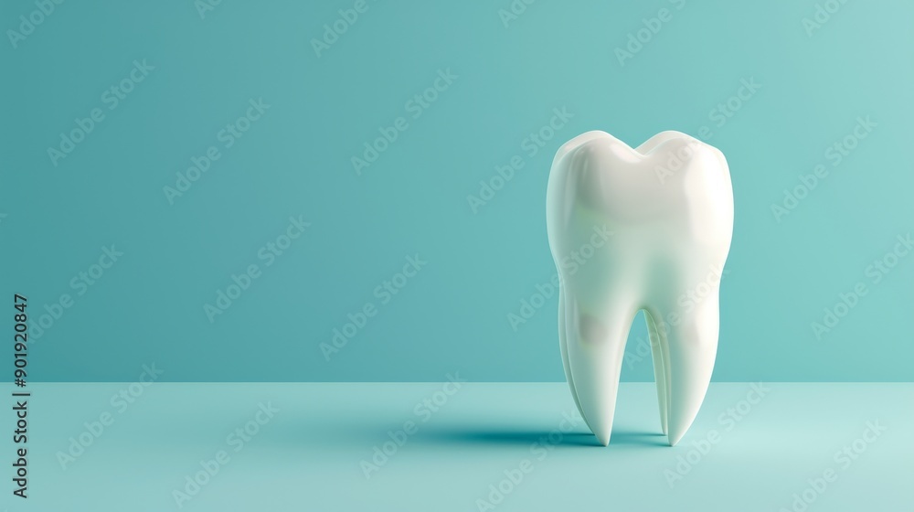 White tooth model on blue background, dental health and hygiene concept White tooth model on blue background, dental health and hygiene concept