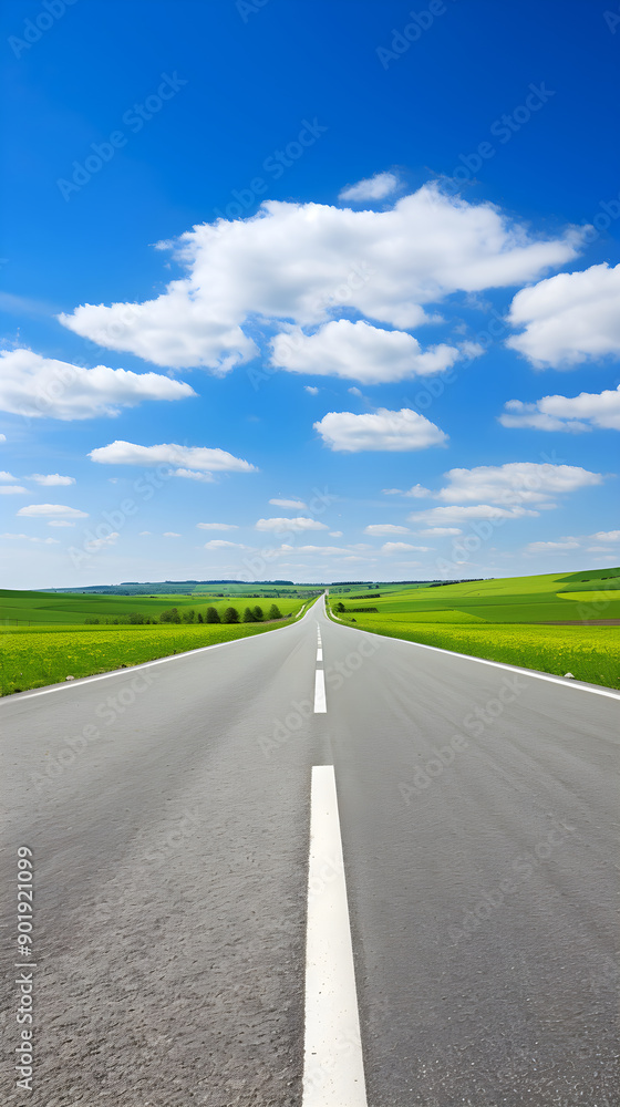 A Lone Achingly Empty Tarmac Road Cutting Through Vast Countryside Fields Under Clear Blue Sky: A Visual Metaphor for Solitude and Tranquillity A Lone Achingly Empty Tarmac Road Cutting Through Vast Countryside Fields Under Clear Blue Sky: A Visual Metaphor for Solitude and Tranquillity