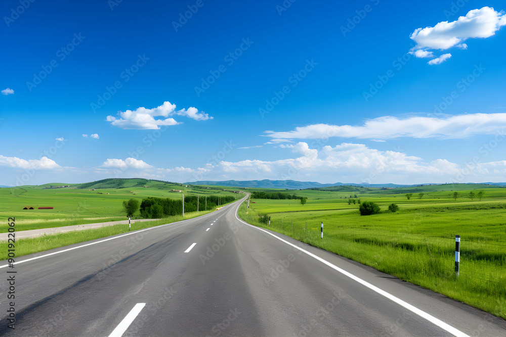 A Lone Achingly Empty Tarmac Road Cutting Through Vast Countryside Fields Under Clear Blue Sky: A Visual Metaphor for Solitude and Tranquillity A Lone Achingly Empty Tarmac Road Cutting Through Vast Countryside Fields Under Clear Blue Sky: A Visual Metaphor for Solitude and Tranquillity