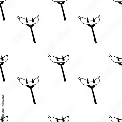 sausage pattern on a fork on a white background.