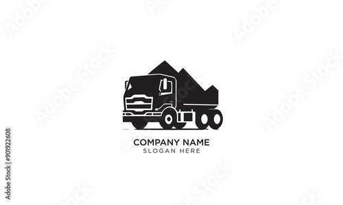 Dump truck logo design black simple flat icon on white background
