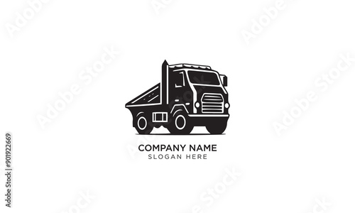 Dump truck logo design black simple flat icon on white background
