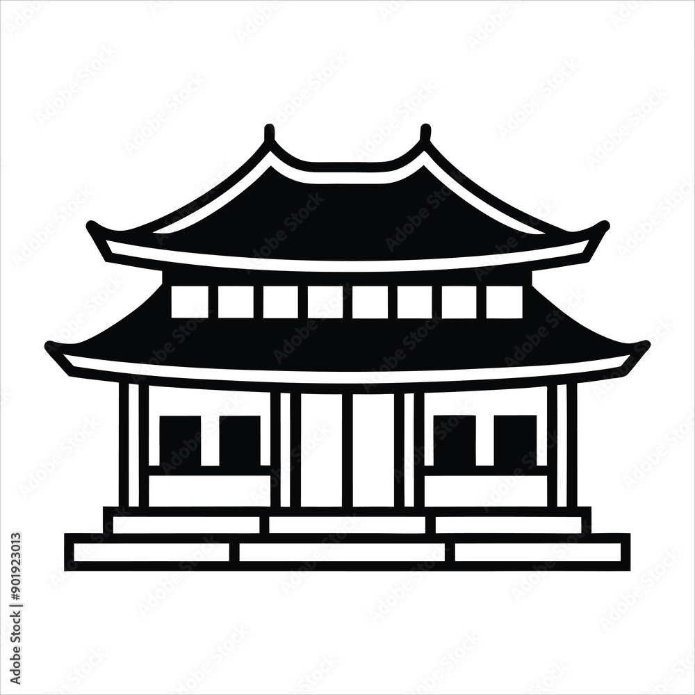 Korea house in black fill flat line art vector Korea house in black fill flat line art vector