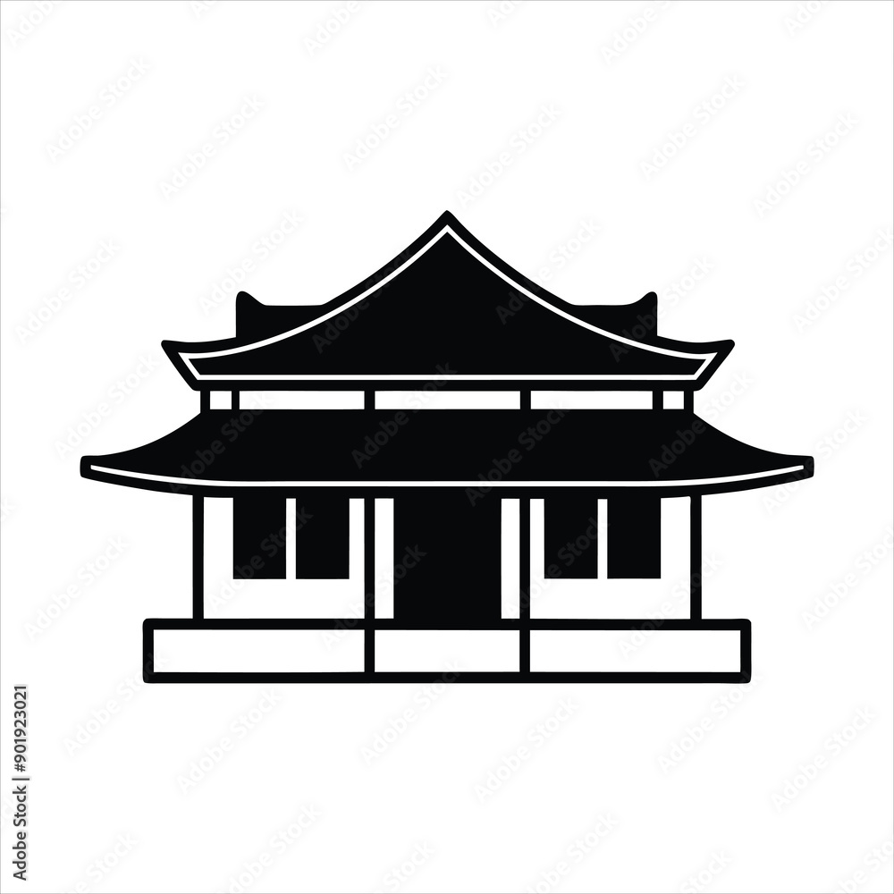 Korea house in black fill flat line art vector Korea house in black fill flat line art vector
