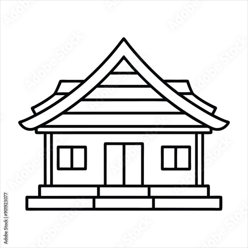Korea house in black fill flat line art vector