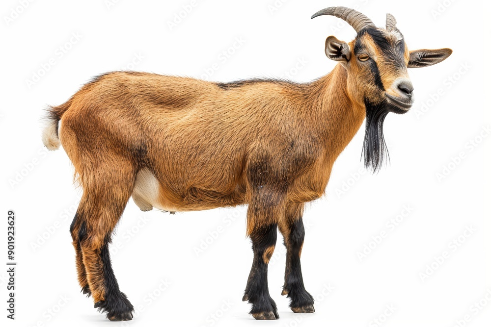 Obraz premium Brown goat standing on white background