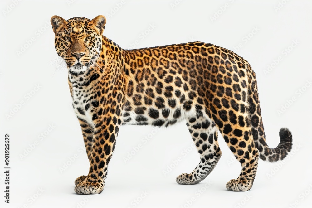 Leopard standing gracefully on white background Leopard standing gracefully on white background