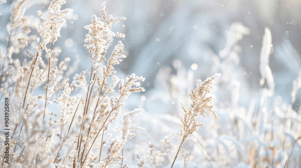 Snow covered dry grass in winter with copy space pastel neutral tones Snow covered dry grass in winter with copy space pastel neutral tones