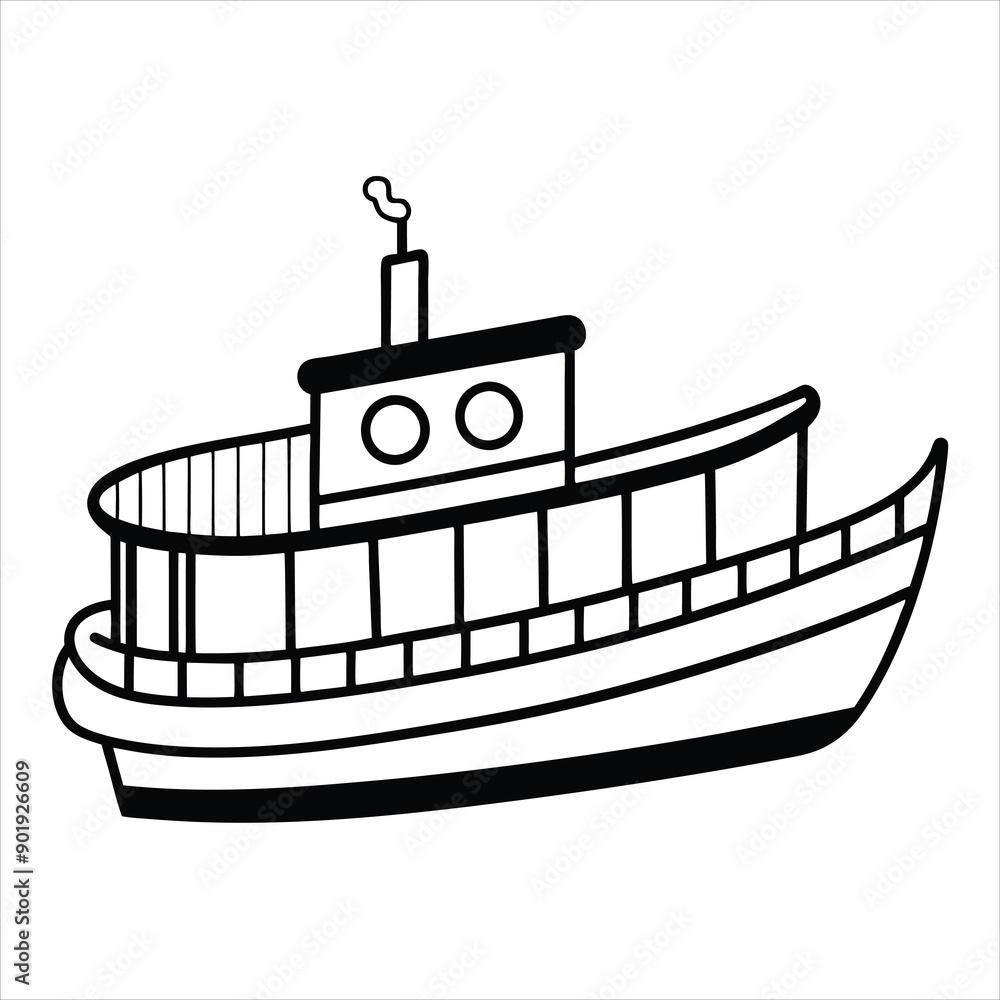 Fototapeta premium Paint this charming paddle boat with your favorite shades line art vector
