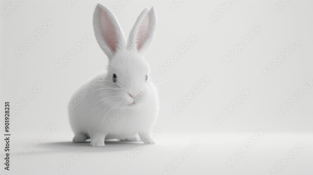 Obraz premium A Fluffy White Rabbit on a White Background