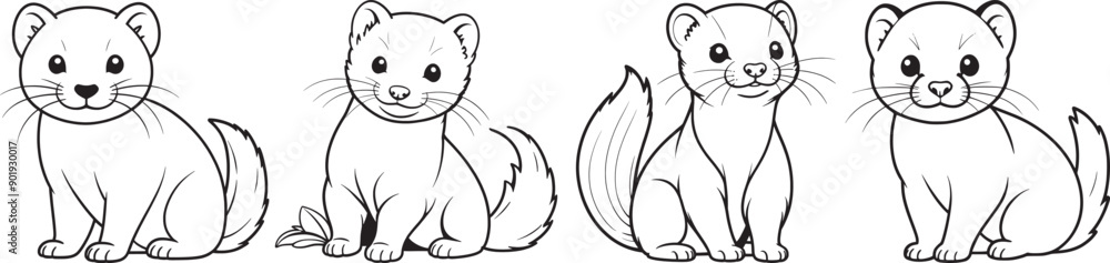 Obraz premium Sable Ferret hand drawing coloring page and outline vector design