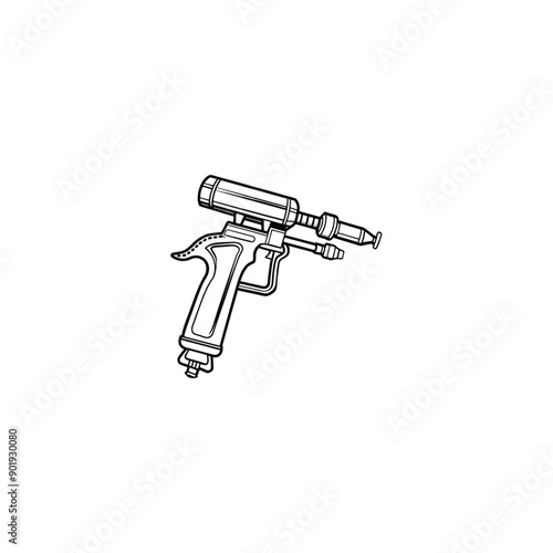 hand with gun gun, isolated, white, metal, equipment, tool, weapon, pistol, object, steel, handgun, rifle, security, black, paint, 3d photo