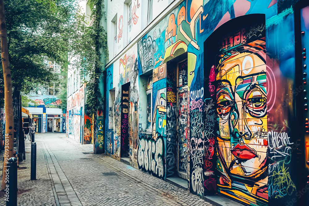 Naklejka premium The vibrant street art graffiti of Berlin, Germany.