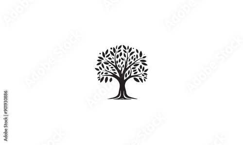 Root Leaf Family Tree of Life logo design black simple flat icon on white background