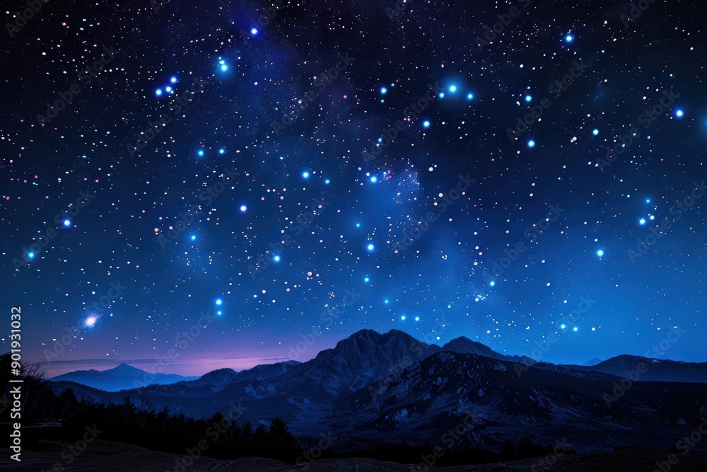 Constellation shining over mountain range at night Constellation shining over mountain range at night