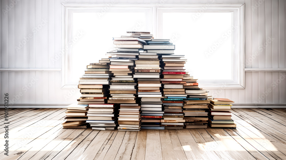 A pile of books is stacked on top of each other. A pile of books is stacked on top of each other.