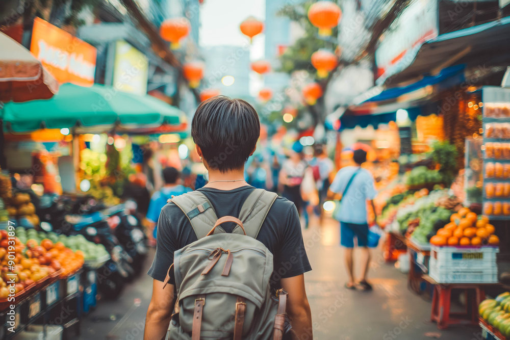 Traveler navigating the vibrant street markets of Bangkok, Thailand. Traveler navigating the vibrant street markets of Bangkok, Thailand.