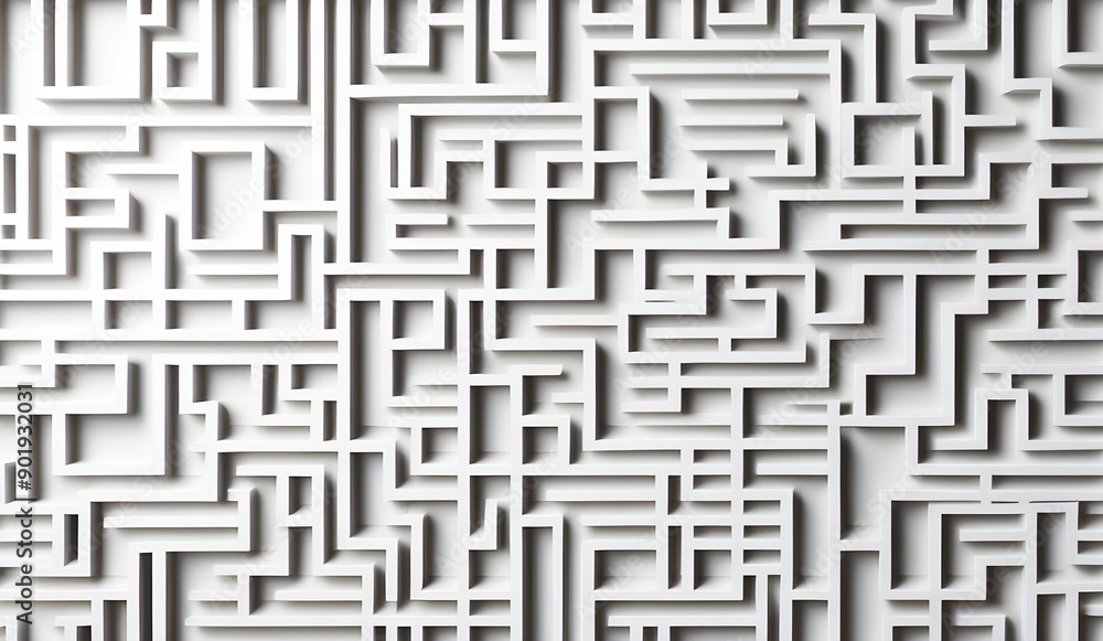 3D Metallic Maze Pattern on a White Background, Perfect for Modern Technology and Futuristic Design Concepts 3D Metallic Maze Pattern on a White Background, Perfect for Modern Technology and Futuristic Design Concepts