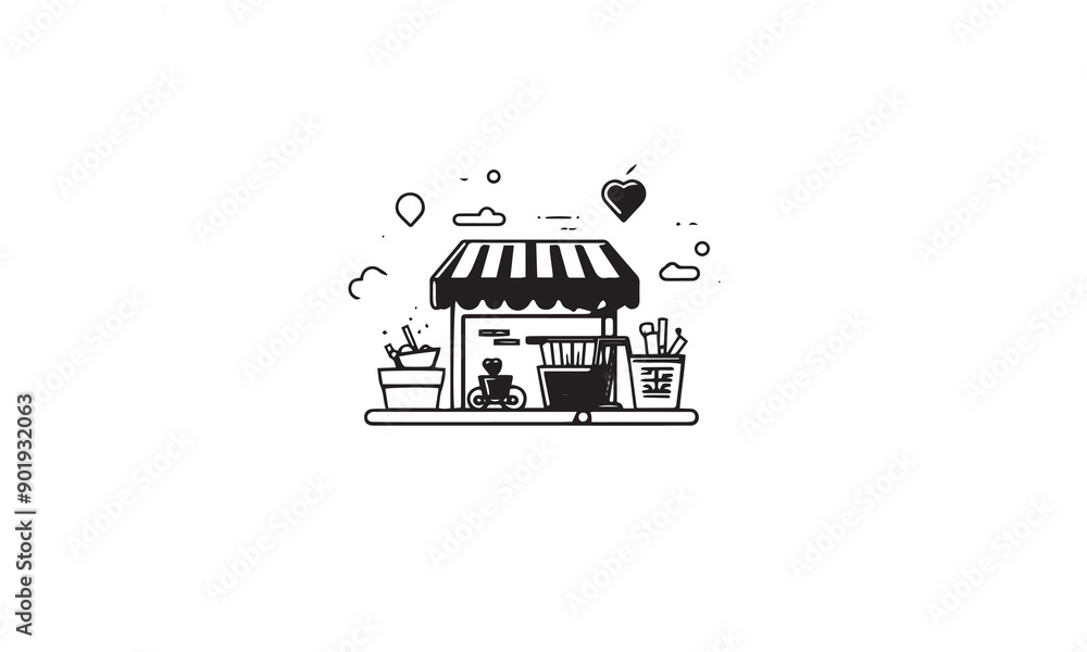 E-commerce and shopping line logo design black simple flat icon on white background