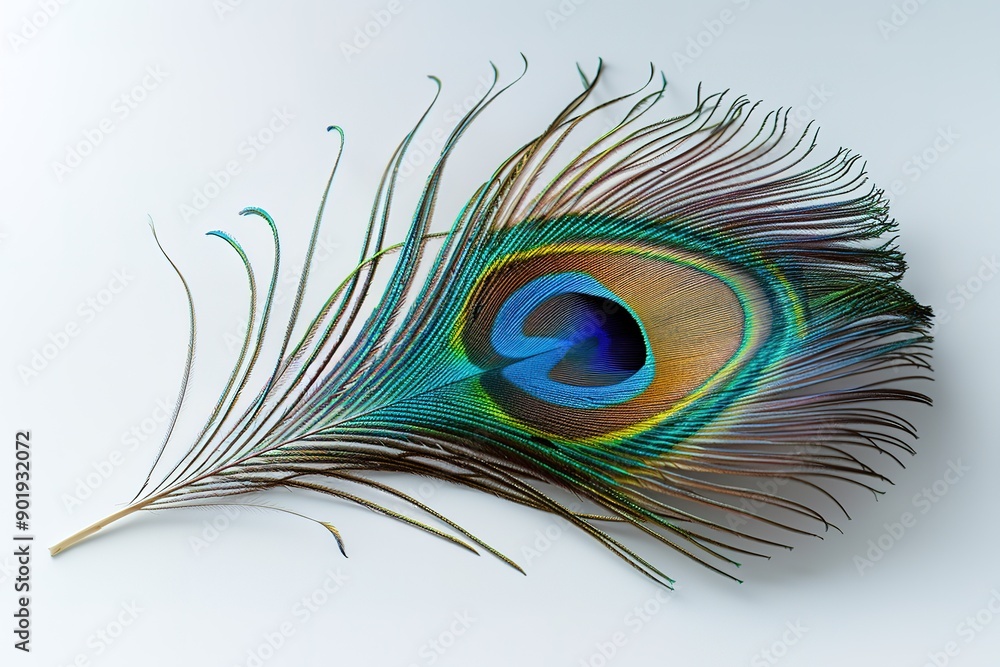 Obraz premium A close up of a peacock feather with a blue center