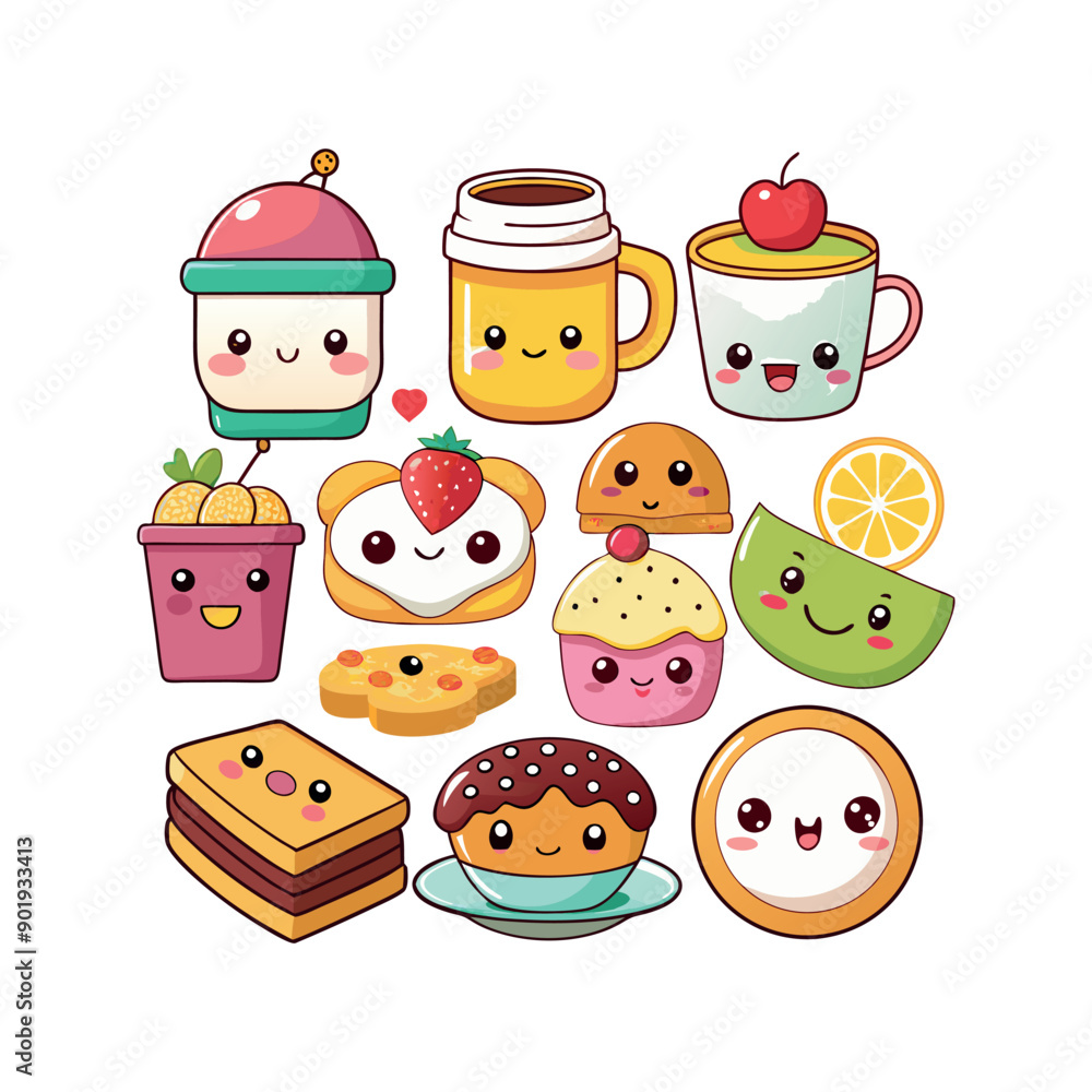 Vector Kawaii Breakfast collection Clipart illustration On a White Background Vector Kawaii Breakfast collection Clipart illustration On a White Background
