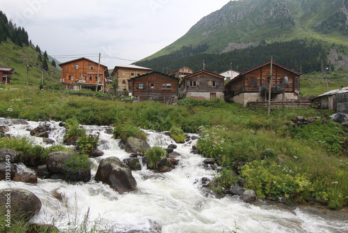 Elevit village, one of the plateau villages in the Kaçkar Mountains in the Black Sea region of Turkey, is fascinating with its magnificent nature and flowing streams. photo