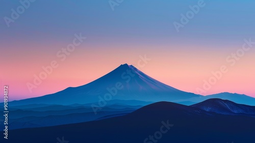 Mount fuji at dawn with colorful sky and mountain layers, nature landscape photography concept