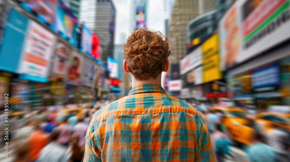 A person stands in Times Square, surrounded by a bustling crowd and vibrant billboards, capturing the city's vibrant energy. A person stands in Times Square, surrounded by a bustling crowd and vibrant billboards, capturing the city's vibrant energy.