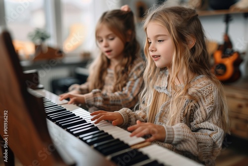Two sisters who enjoy practicing the piano together