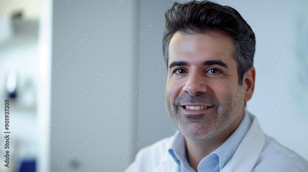 Mature doctor in a modern office exudes confidence and trustworthiness, radiating positivity and cheerfulness Mature doctor in a modern office exudes confidence and trustworthiness, radiating positivity and cheerfulness