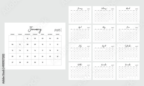 2025 calendar, 2025 monthly planner landscape calendar, a4 size