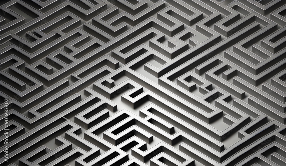 3D Metallic Maze Pattern on a Silver Glossy Background, Great for Sleek and Cutting-Edge Technology Applications 3D Metallic Maze Pattern on a Silver Glossy Background, Great for Sleek and Cutting-Edge Technology Applications