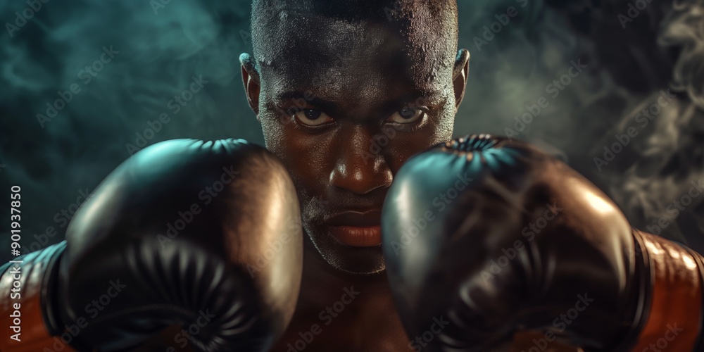 A muscular, shirtless boxer in gloves trains aggressively, demonstrating power and athleticism in a studio portrait. A muscular, shirtless boxer in gloves trains aggressively, demonstrating power and athleticism in a studio portrait.