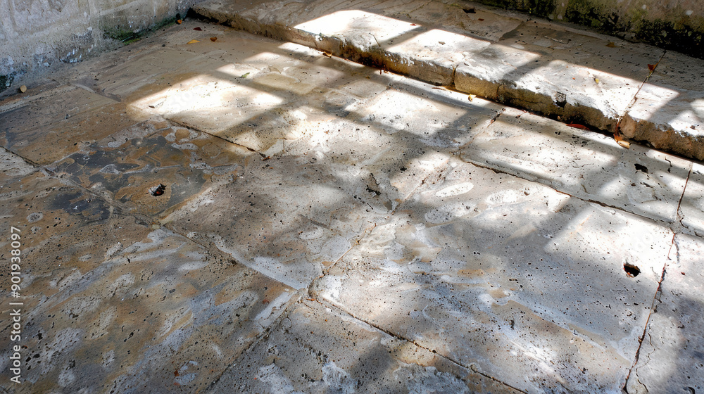 A stone floor with a shadow from a barred window. A stone floor with a shadow from a barred window.