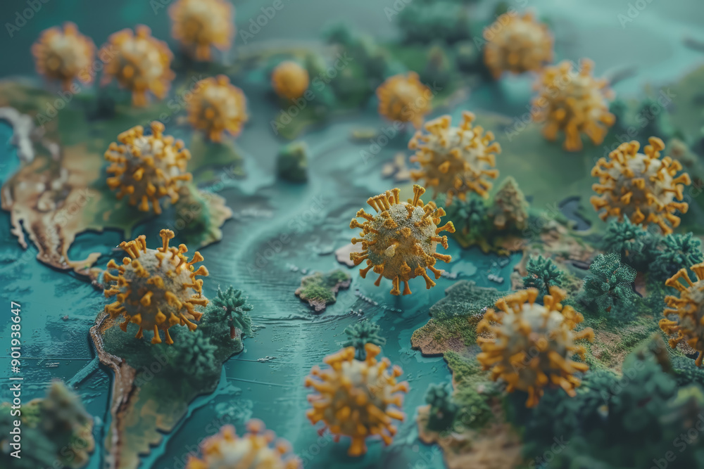 Image of the coronavirus molecule or a global map highlighting affected areas. Image of the coronavirus molecule or a global map highlighting affected areas.