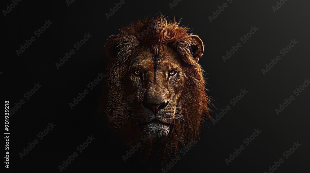 Naklejka premium lion face on a black background, 16:9, copy and text space