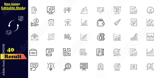 Set of 40 outline icons related to Result