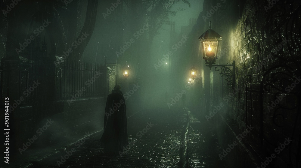 A dark alleyway with a person walking down it A dark alleyway with a person walking down it